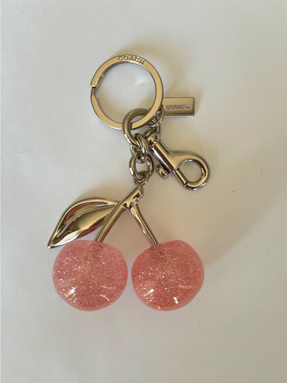 Coach Silver Pink Cherry Keychain